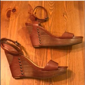 Brown leather wedge sandal